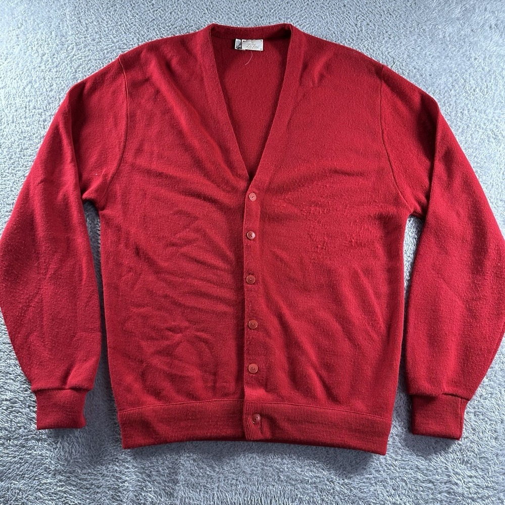 VINTAGE‎ DiFini Cardigan Sweater Mens Medium Red Grandpa Made in USA